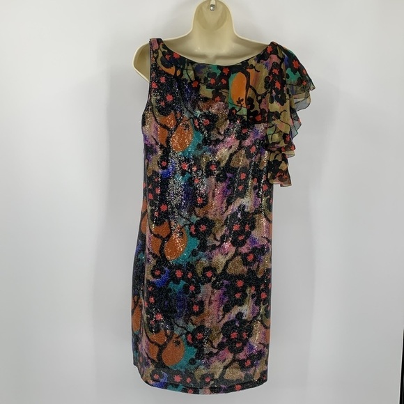 DVF Diane von Furstenberg Amora Cherry Blossom dress sequin chiffon ruffle New 6 - Picture 3 of 5